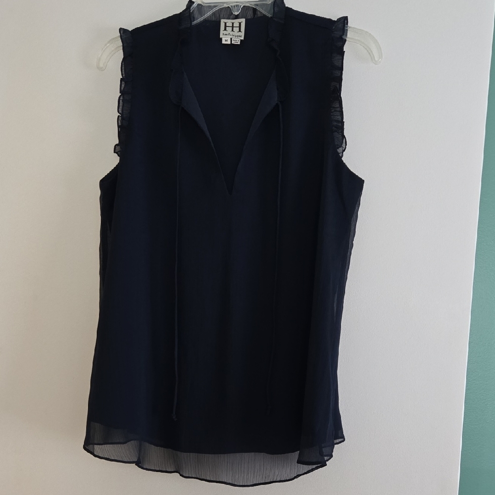 Haute Hippie Navy Ruffle Trim Blouse